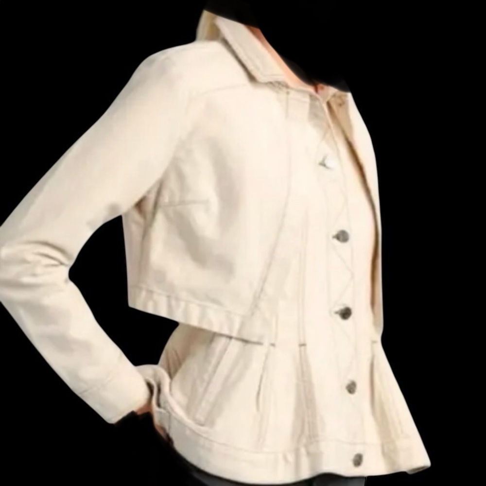 Asos Current Air Anthro Peplum Layered Denim Jacket Size LG Cream